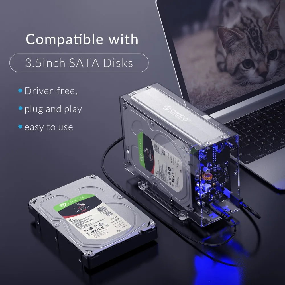 ORICO Daul Bay 3,5 ''USB C HDD чехол SATA к USB C прозрачный с алюминиевым HDD док-станция UASP 24 ТБ добавить 12V адаптер питания