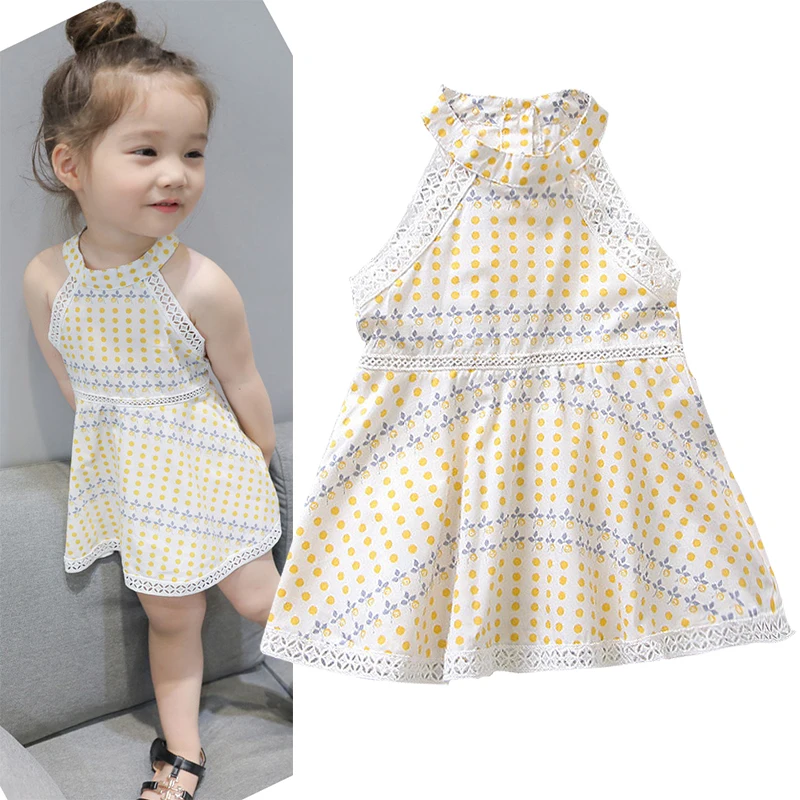 

Summer cool breathable bohemian geometric pattern sleeveless baby girls suspender dress kid clothes children wear 95-125cm