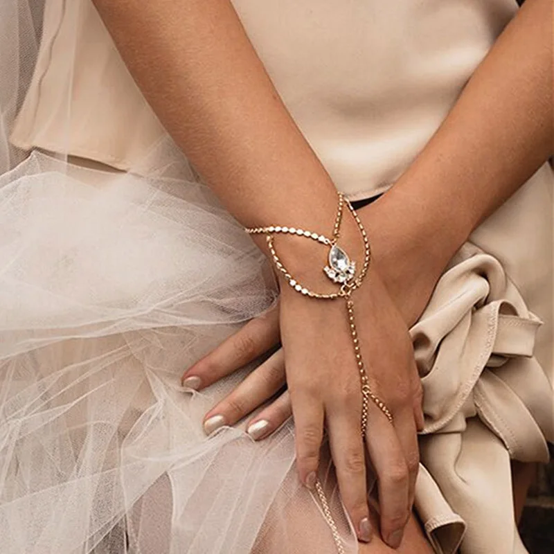 

Hot New fashion accessories jewelry gold color drop shape crystal chain bangle for women girl cute gift BA-162