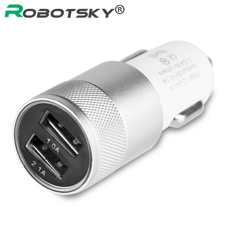 Robotsky 12V USB Универсальное автомобильное зарядное устройство адаптер алюминиевый двухпортовый usb адаптер для samsung смартфона для iPhone 5S 5 6S