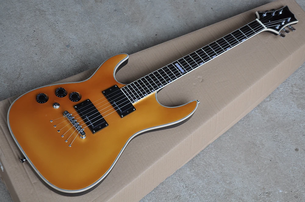 

High Quality Left Handed Gold Electric Guitar with White Binding Body and Neck,Chrome Hardware,String-Thru-Body