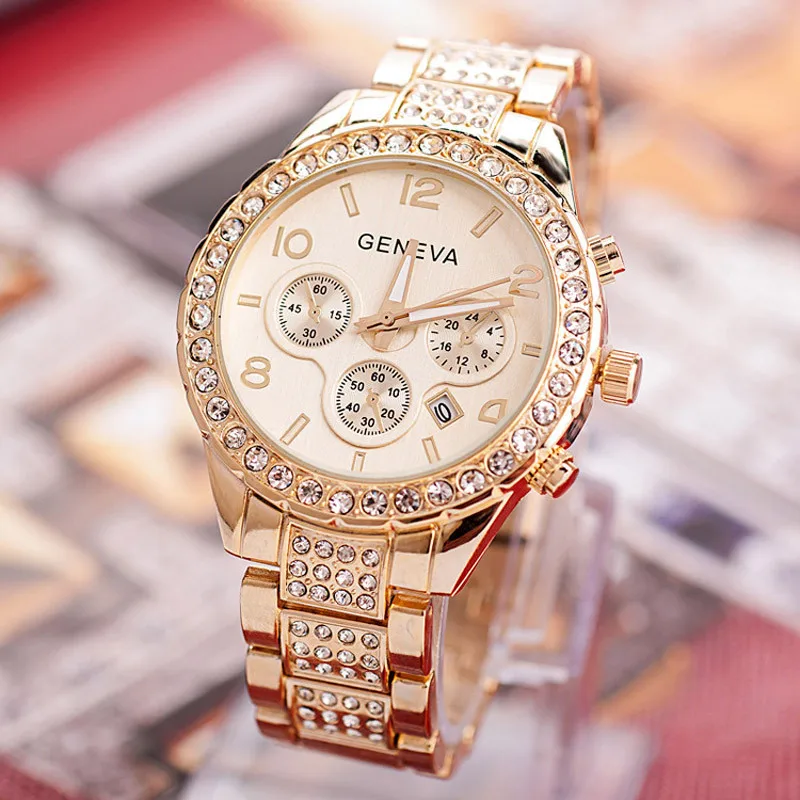 Hot Design Steel Strip Women Wathes Luxury Rhinestone Crystal Dress Quartz Wrist Watches Laides Gift Clock Relogio Feminino#B