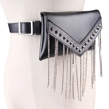 

Belt bag Mobile phone bag fashion rivet diamonds decorate Tassels package Woman personality PU coin purse