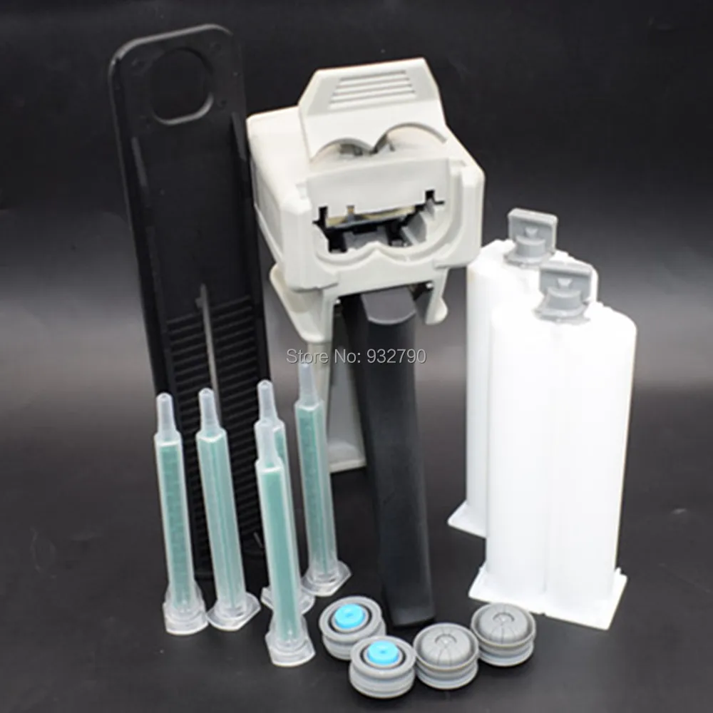 50ml 1:1 Dispensing Gun Caulk Adhesive Gun + 5pcs 1:1 Static Mixing Nozzle Mixing Epoxy Nozzles + 2pcs 50ml Epoxy Cartridge