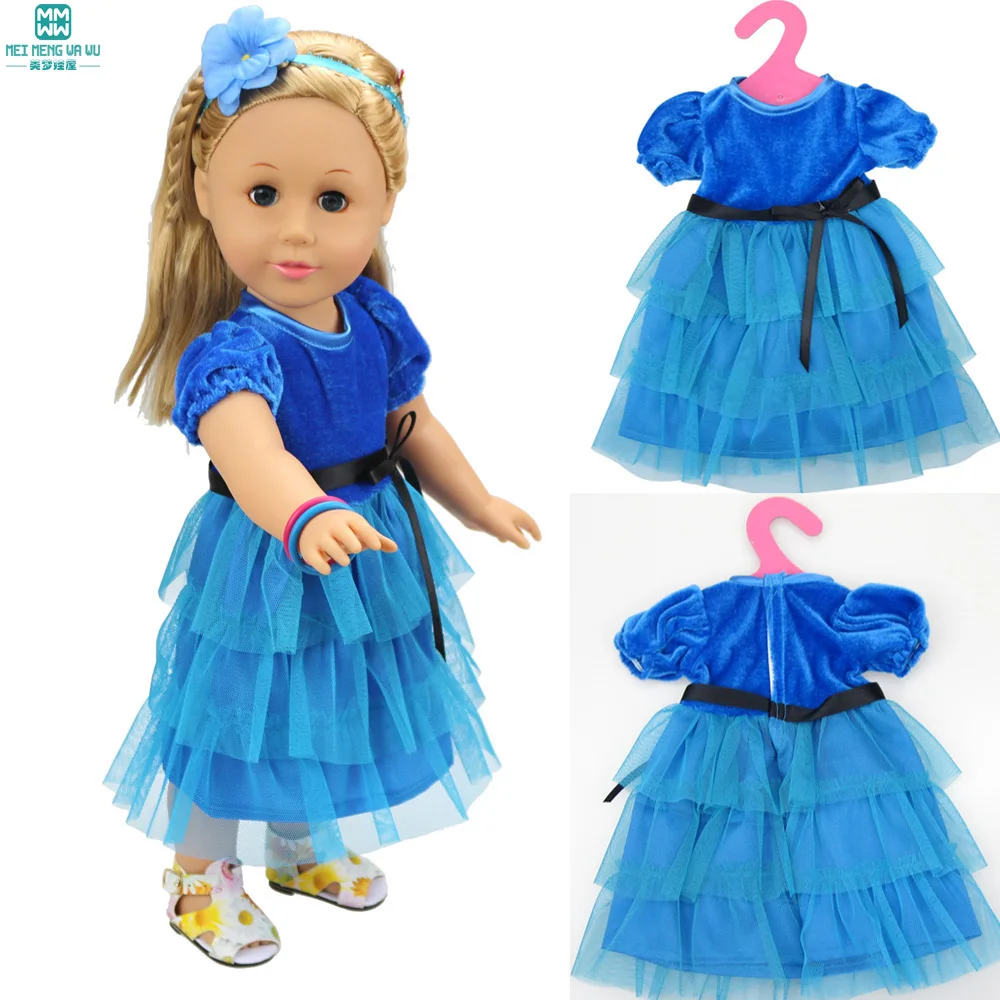 Puppenkleidung Set Für 15-17cm Puppen - Blau-weiß Kariertes Kleid Mit Haarspange
