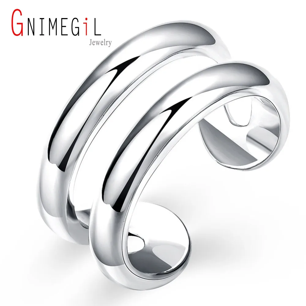 GNIMEGIL Brand Jewelry Silver Plated Double Lines Rings Fashion