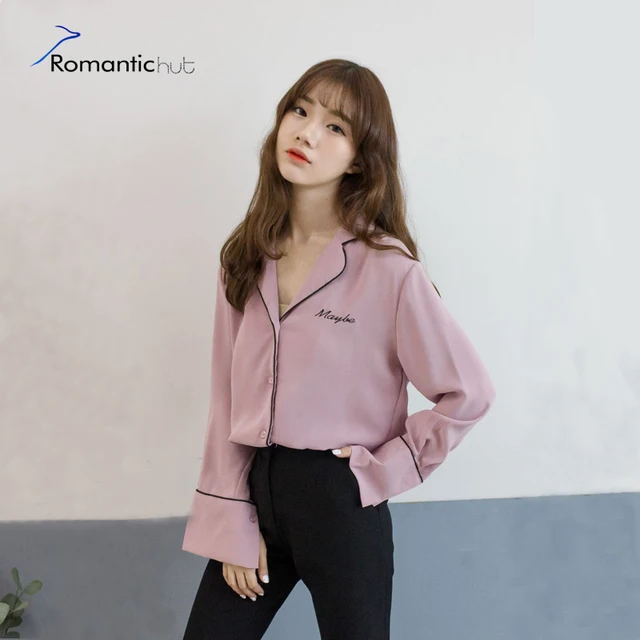 Fashion Women Blouses Exclusive Korea style Letter Embroidery Long