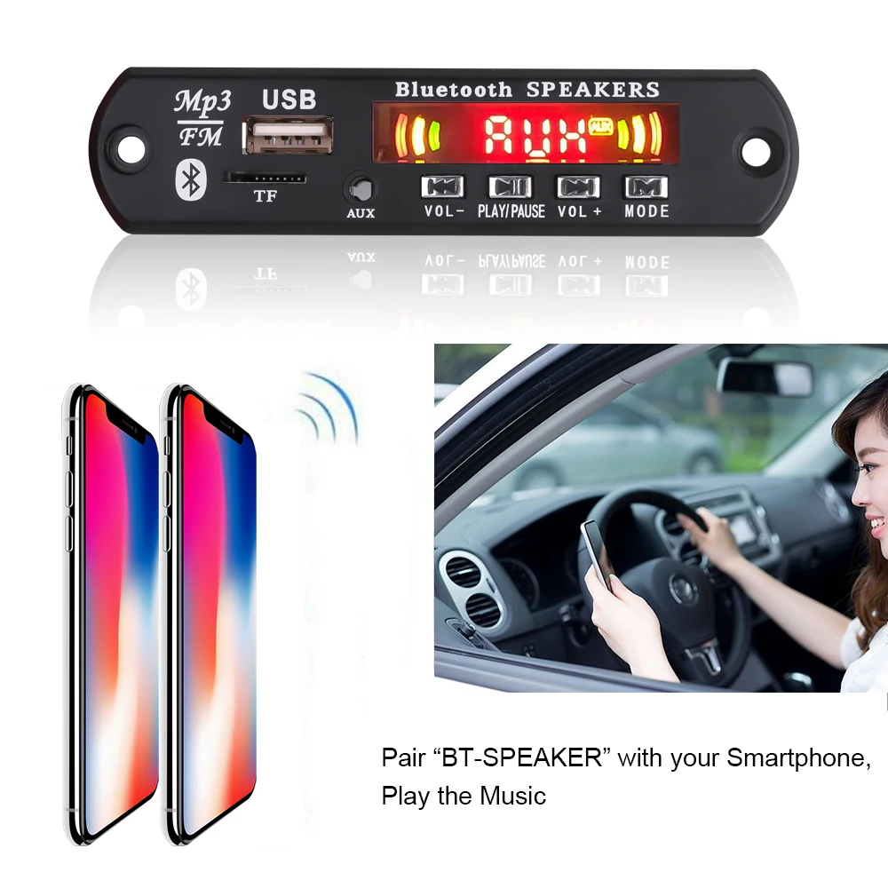 5 V-12 V автомобильное FM радио модуль Bluetooth Handsfree Car Kit USB TF карты 3,5 мм AUX Беспроводной WAV MP3 плеер декодер доард с Управление