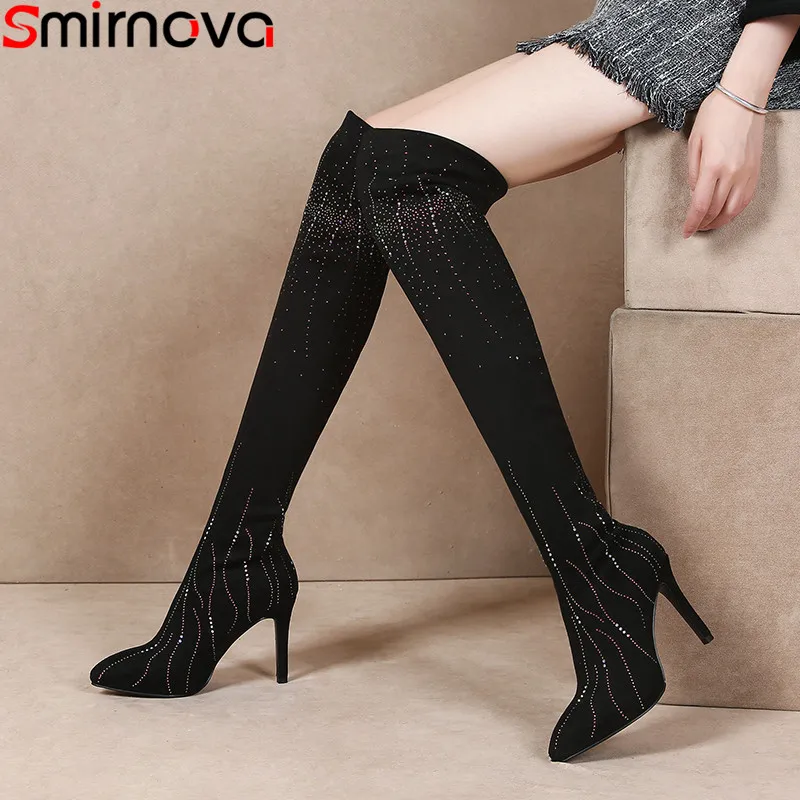 

Smirnova 2020 fashion over the knee boots pointed toe long boots slip on ladies shoes autumn winter women boots
