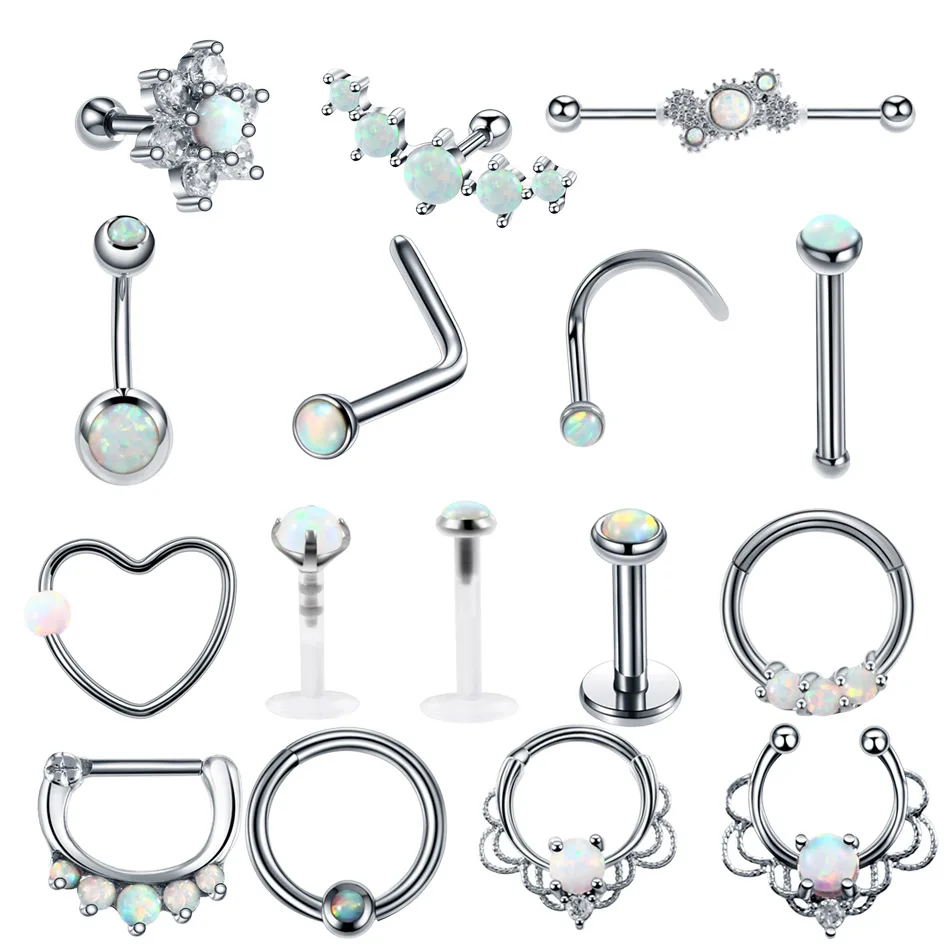 

1PC Opal Stone Labret Monroe Lip Stud Ear Piercing Copper Nose Stud Septum Clicker Rings Belly Button Ring Ear Tragus Jewelry