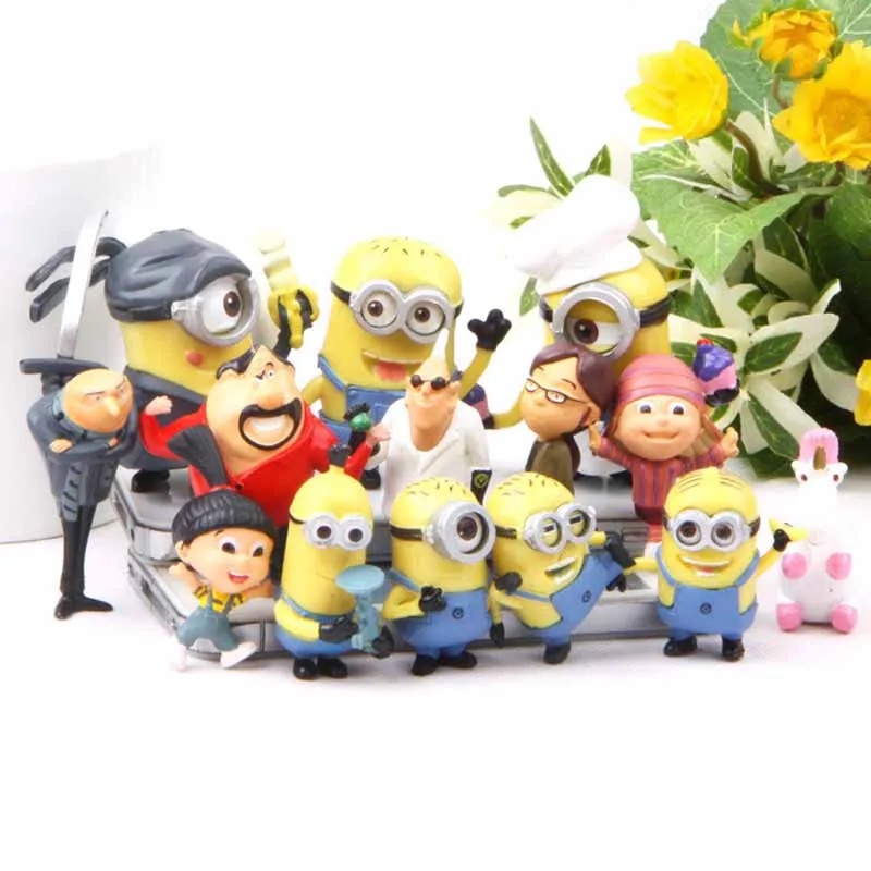 14pcs Despicable Me Minions Villains Bob Unicorn Stuart Doll Mini