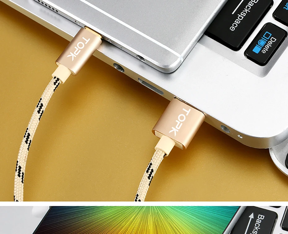 TOPK USB C кабель для быстрой зарядки type C кабель для samsung Galaxy S9 S8 Note 9 8 Oneplus 6 нейлоновый кабель для синхронизации данных type-C