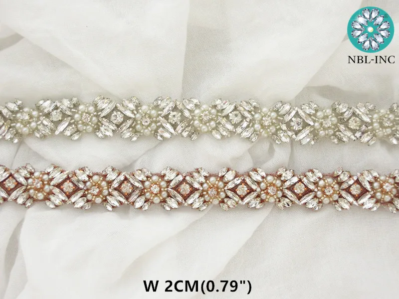 10 Yards) Wholesale wedding dress bridal beaded crystal applique pearl trim iron on for wedding dress WDD1003