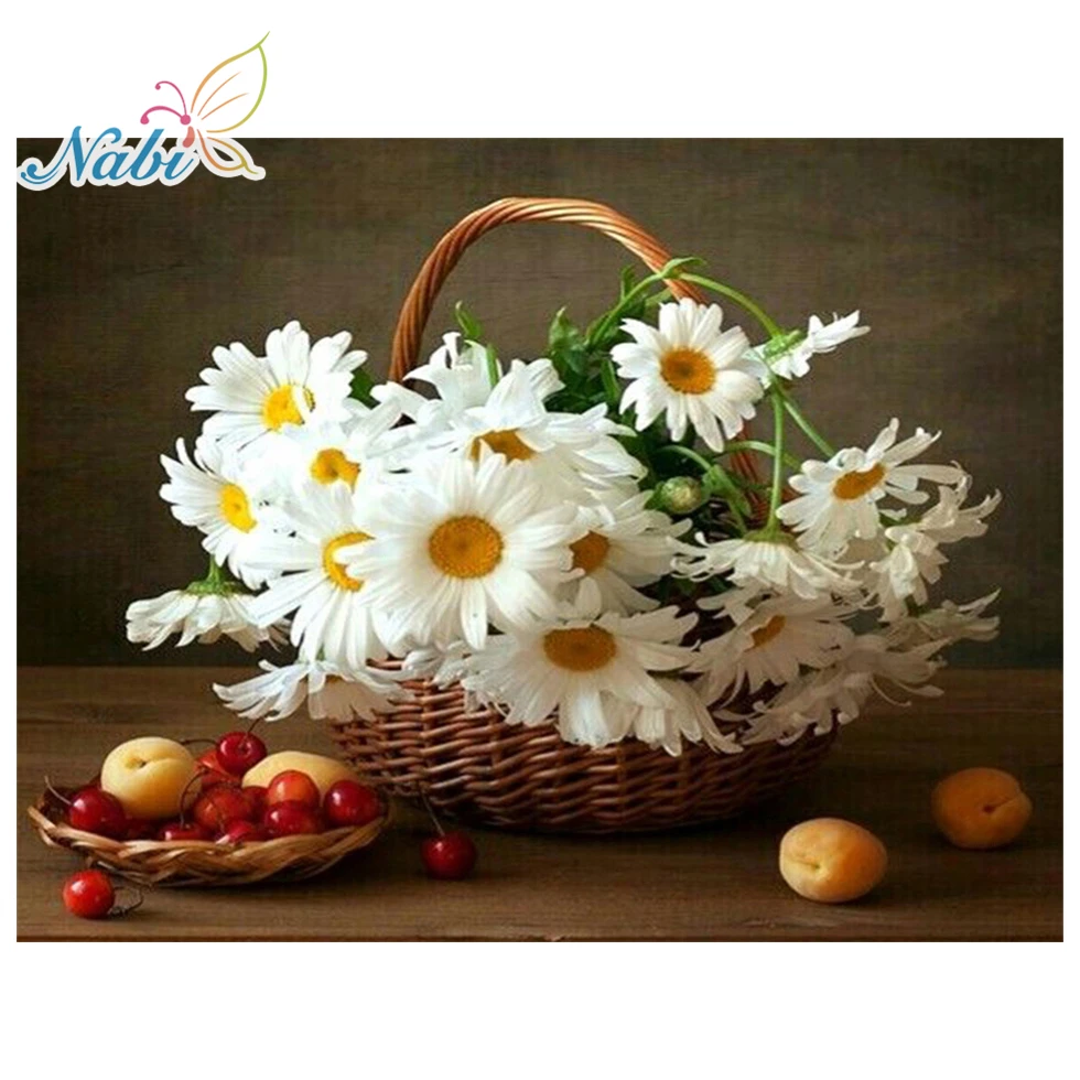 

Nabi DIY Diamond Painting Cross Stitch Full Drill Resin Needlework Pictures Diamond Embroidery Daisy Flower Mosaic Crafts
