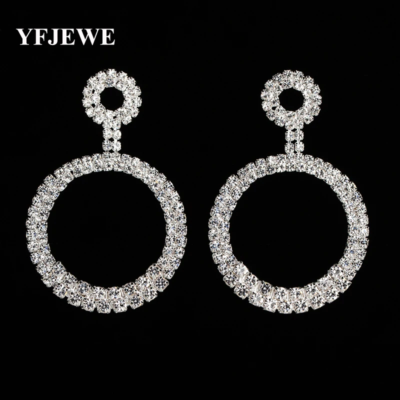 

YFJEWE New Style Silver/Gold Colors Crystal Round Long Drop Earrings Luxury Bridal Wedding Accessories Jewelry for Women E384