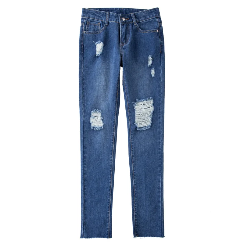 Плюс размеры синий рваные джинсы для женщин тонкий проблемных джинсы для джинсы большого размера брюки девочек брюк женщина Bleach пышные к