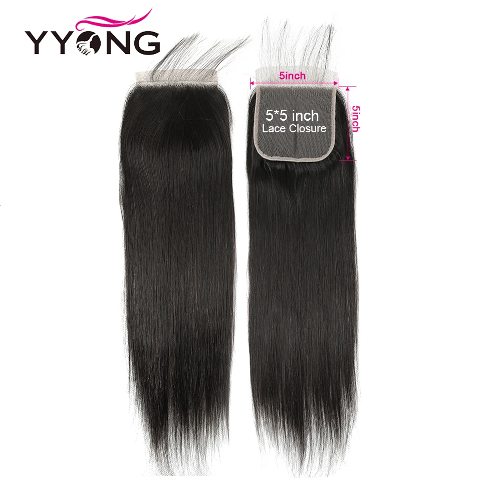

Yyong 5X5 Lace Closure Brazilian Straight Hair 100% Remy Human Hair Bleached Knots Free Part Lace Closure Natural Hairline
