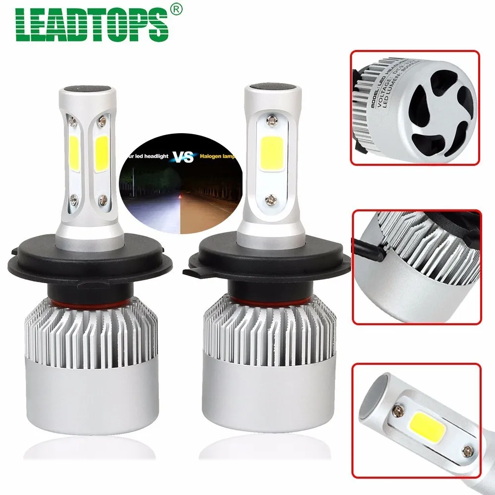 2X H4 Led Bulbs All In One Auto Car Headlight High Low Beam 72W 8000LM