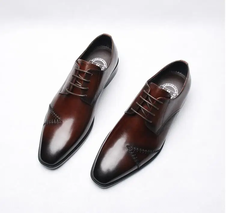 Goodyear Handmade Shoes Men Lace Up Genuine Leather Pointed Toes Formal ...