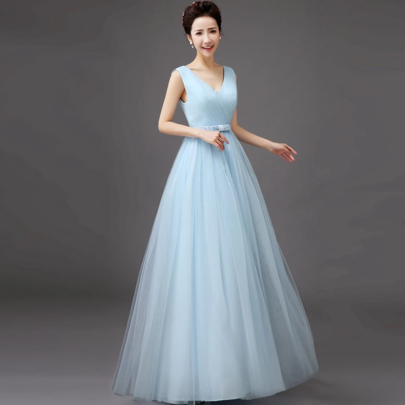 Jlzxsy Wedding Bridesmaid Sky Blue Elegant Long Maxi Dress Pleated