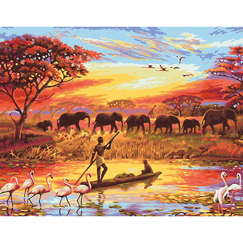 Предки слон группа животных картины цифровая картина маслом цифры краски по номерам для взрослых детей гостиной украшения - Цвет: 335