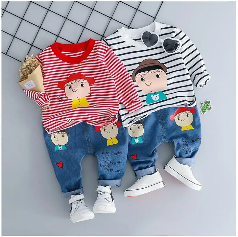 

ZWXLHH Baby Boy Girls Clothes Suits Children Kids Clothing Sets Cartoon t Shirt +Jeans Casual Suit For Infant Newbrown