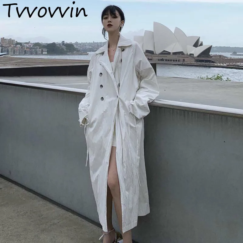 

Women Trench Coat White Windbreaker Long Sleeve Female Overcoat Loose Long Coat Spring All Match Women Coats 2019 New E966