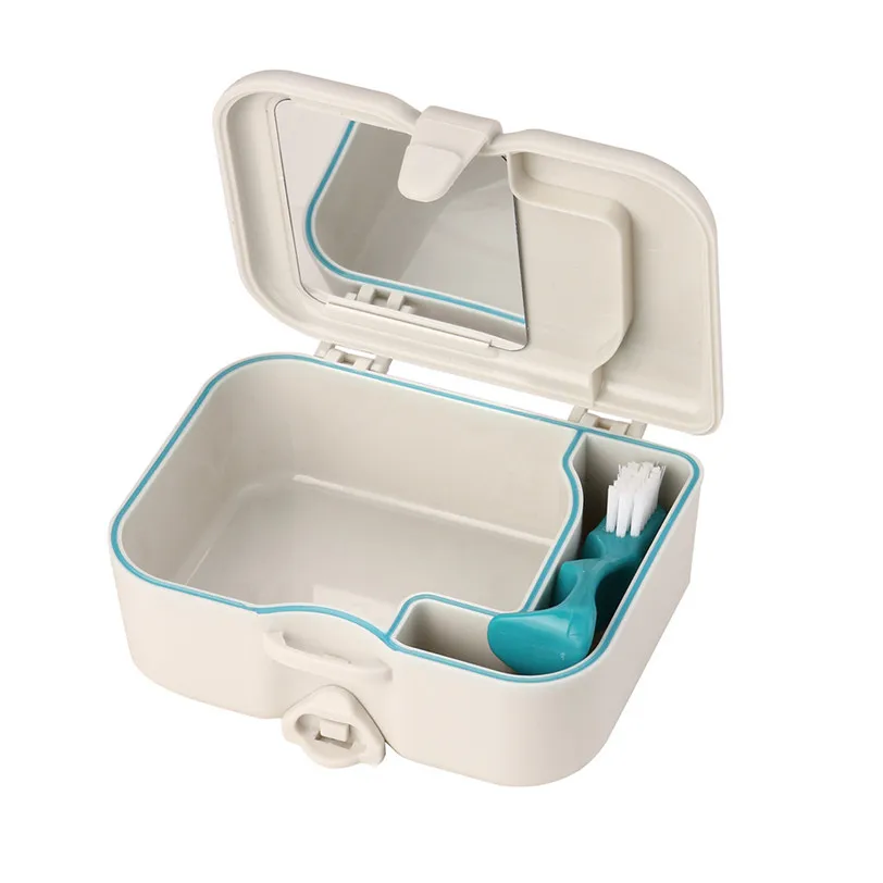 

Denture False Teeth Storage Box Case With Mirror And Clean Brush Dental Applianc Drop Shipping 529#&