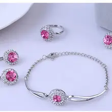 Одежда высшего качества 925 Серебряный фиолетовый розовый cz циркония кристалл кулон ожерелье браслет серьги кольцо ювелирных изделий