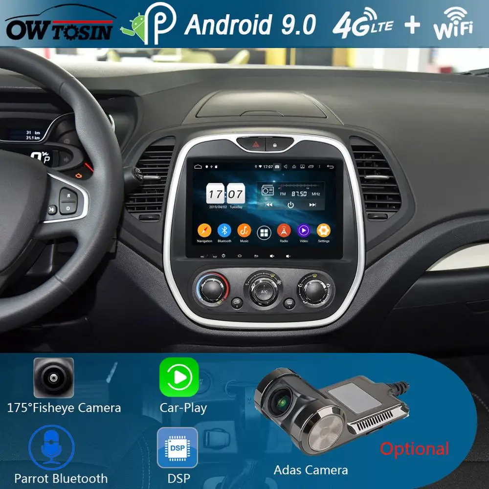 

IPS 9" Android 9.0 8Core 4G+64G Car Multimedia Player For Renault Capture captur 2011-2018 MT GPS Radio Stereo CarPlay Parrot BT