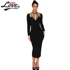 Save 17.33 on Dearlove Long Sleeve vestido vintage autumn dresses roupas femininas party dress Black Gold Sequins Mock Neck Midi Dress LC6908