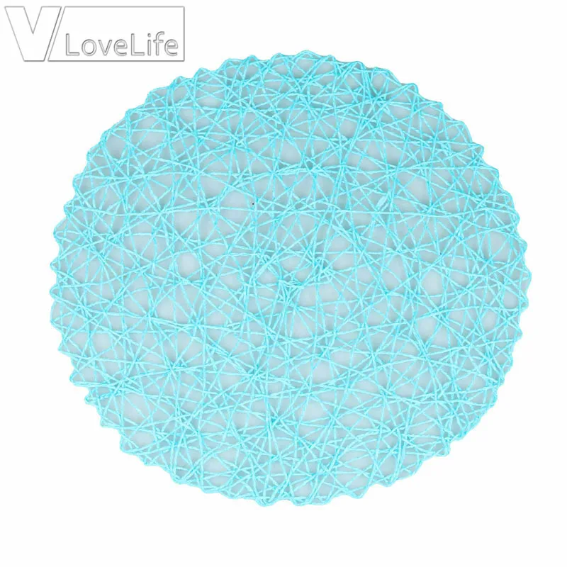 15 дюймов круглые тканые коврики для места бумажные волоконные настольные салфетки полые декоративные салфетки для столовой коврики украшения - Цвет: Blue