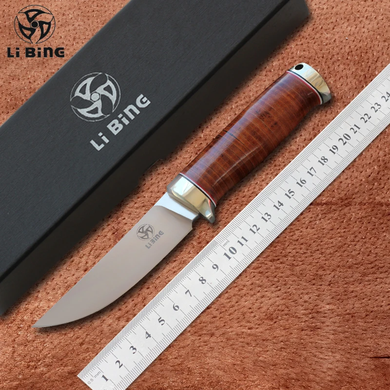 

LiBing Small sand python fixed blade knife D2 blade leather copper handle tactical hunt outdoor camping survival Knives EDC tool