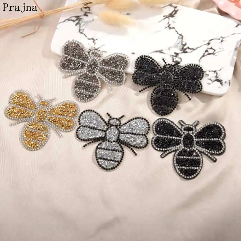 

Prajna Fashion Lovely Bee Rhinestone Iron On Patches For Clothing Applique DIY Stickers On Kids T-shirts Jacket Clothes Decor