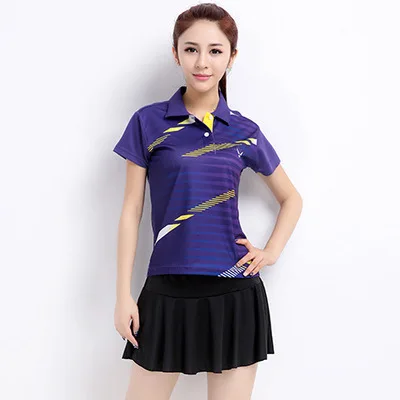 Рубашка для бадминтона для женщин, мужские спортивные шорты, одежда для настольного тенниса, унисекс плюс размер tenis masculino рукав футболка костюм zumaba - Цвет: Female B9811 purple