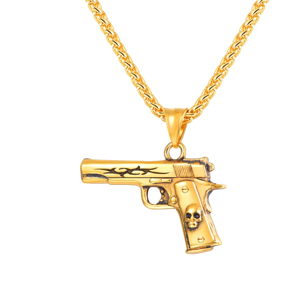 M9 ожерелье-подвеска в виде пистолета из нержавеющей стали/золота/черного оружия хип-хоп ювелирные изделия Череп пистолет ювелирные изделия подарок для мужчин GP3248 - Окраска металла: Золотой цвет