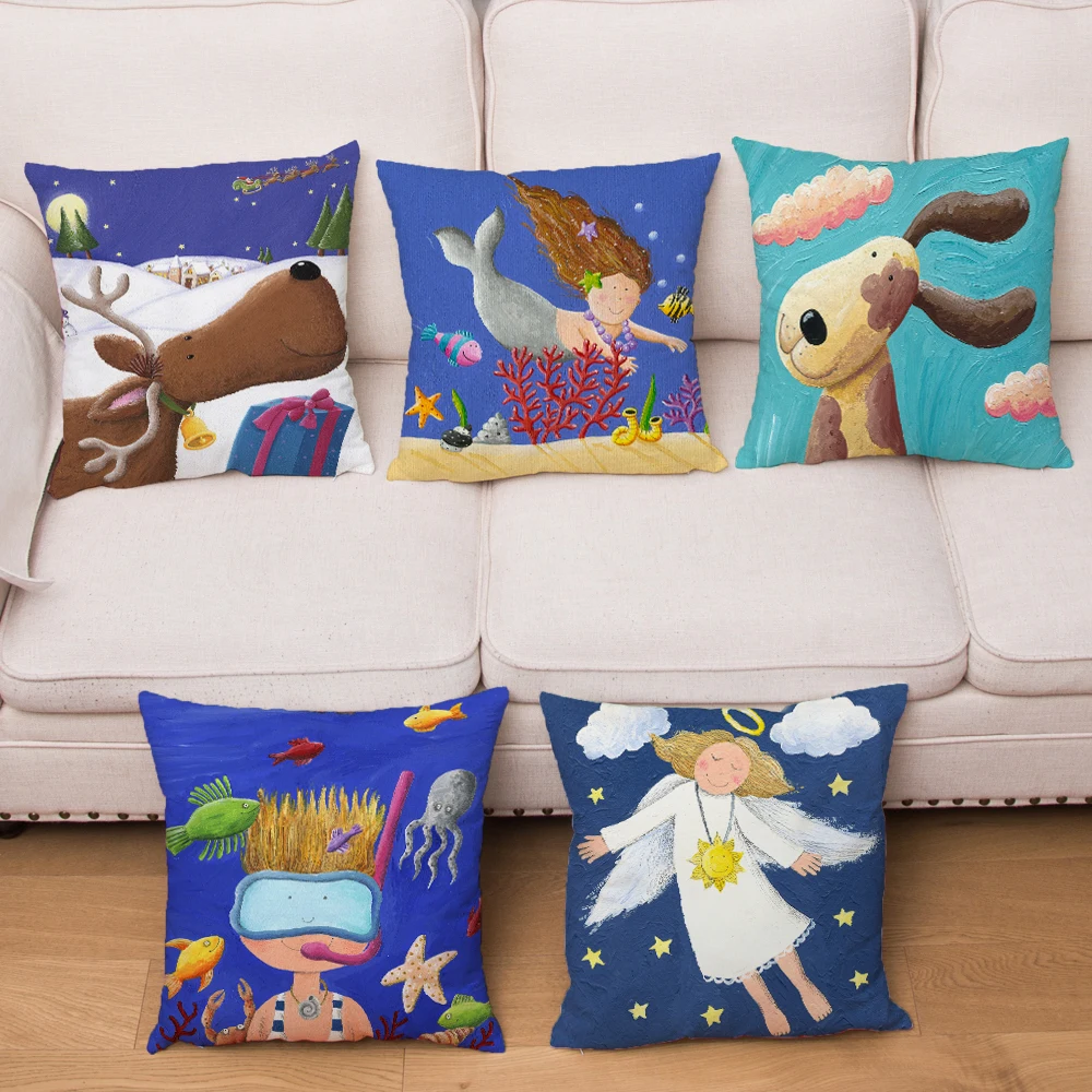 

Super Soft Short Plush Pillow Cover Cartoon Kid Painting Cushion Covers 45*45cm Throw Pillows Cases Sofa Home Decor Pillowcase