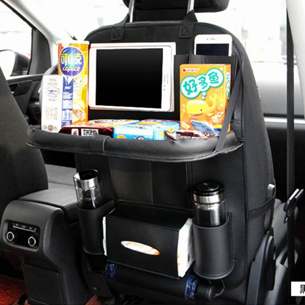 Artificial PU Leather Car Back Seat Organizer Foldable Car Organizer Storage Bag Table Auto Accessories Trunk