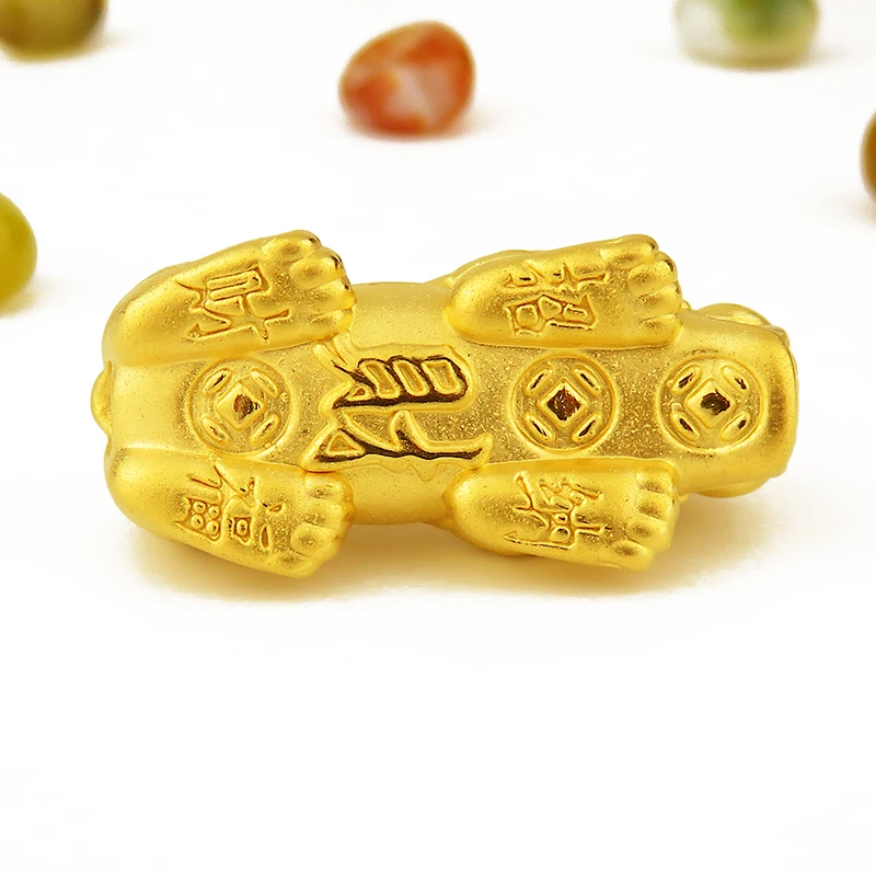 New Arrival Real 999 24k Yellow Gold Bead 3D Lucky Bless Pixiu Pendant 
