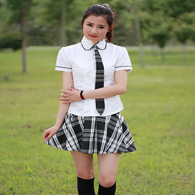 Hot Verkoop Japanse School Meisje Uniform Wit Rok Charmante Tie Zwarte