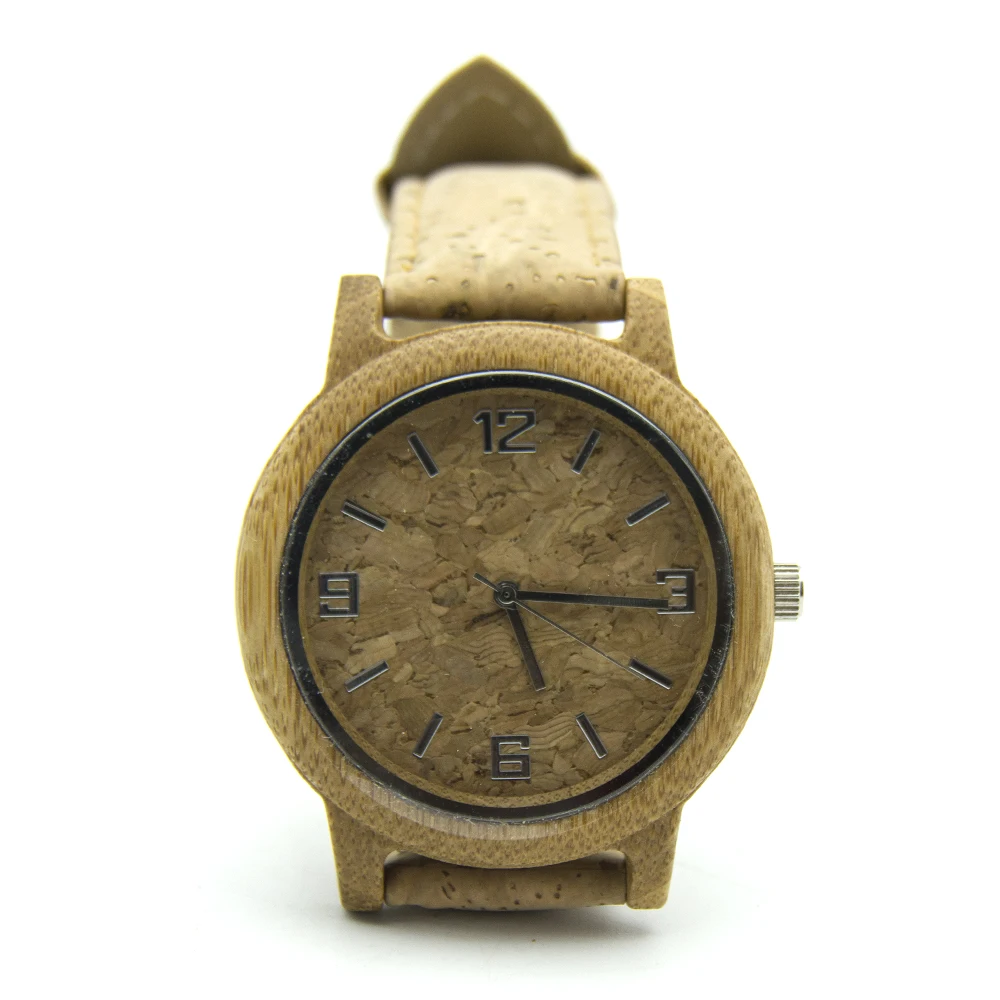 Bamboo watch with natural cork watch strap wood color Quartz men