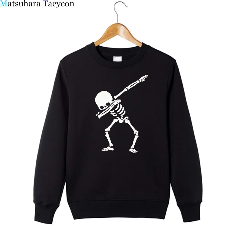 

Matsuhara Taeyeon Brand Men None cap Long sleeved O-Neck Sweatshirt Skeleton Hip Hop print Cotton Hoodies XS-XXL