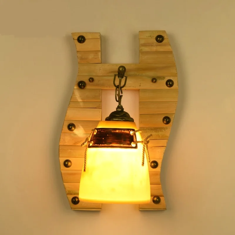 

Solid Wooden of hotel modern minimalist living room wall bamboo aisle decorative lamp bedroom bedside lamp Japanese ZH zb38