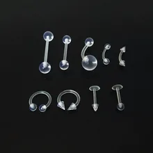 9 шт./компл. Новые прозрачные нос кольцо для пирсинга, серьги-гвоздики винт, биофлекс, нос из камней по гороскопу, Безель драгоценный камень УФ акриловый корпус, экологичные ювелирные изделия#260111