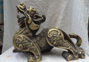 

USPS to USA S1342 21" Chinese Bronze Protect FengShui Wealth Cai Coin RuYi Dragon Unicorn Statue