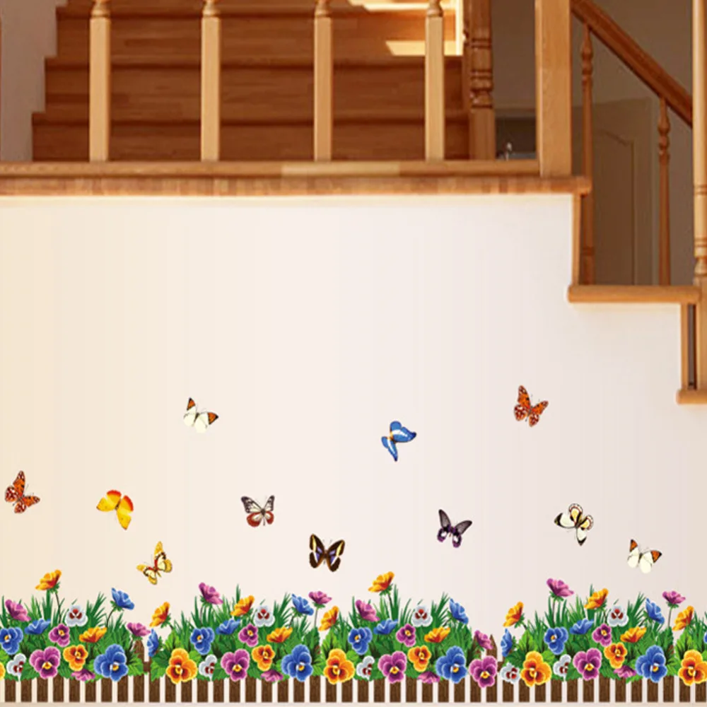 Flor Mariposa Pared Zocalo Linea Flora Pegatinas De Pared Casa