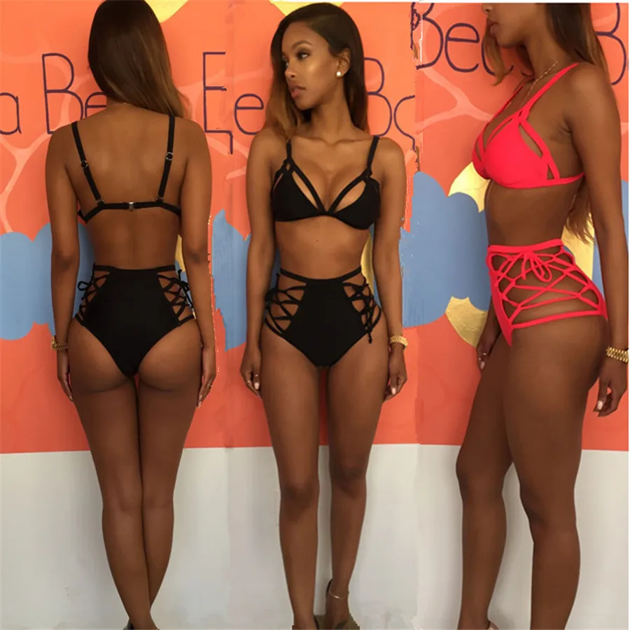Conjunto De Bikini De vendaje para mujer traje De baño 2018 Sexy traje De baño Bikini alto Waiste traje De baño brasileño Biquini Maillot De Bain Femme XL
