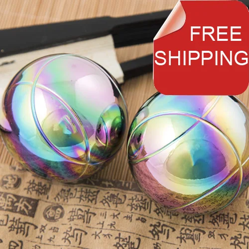 Free shipping.Solid 75mm baoding iron ball chrome and golden,super palm exercise stress relief balls.Health supplements.No box.
