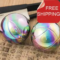 Free shipping.Solid 75mm baoding iron ball chrome and golden,super palm exercise stress relief balls.Health supplements.No box.