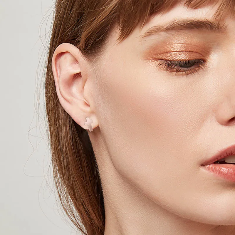 

2019 Minimalist Jewelry Rose Gold Cute Geometric Cross Endless Circle Stud Earrings for Women Small Earrings Brincos Ear Jewelry